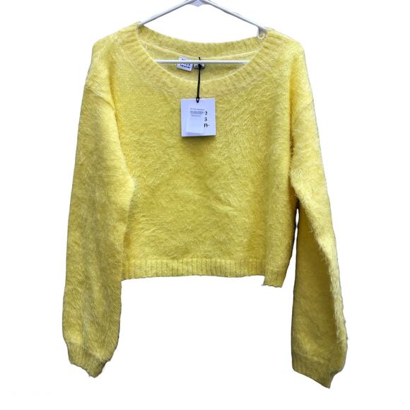 NEW Somedays Lovin Yellow Fuzzy Cropped Eyelash Sweater Women's Small - Picture 1 of 4